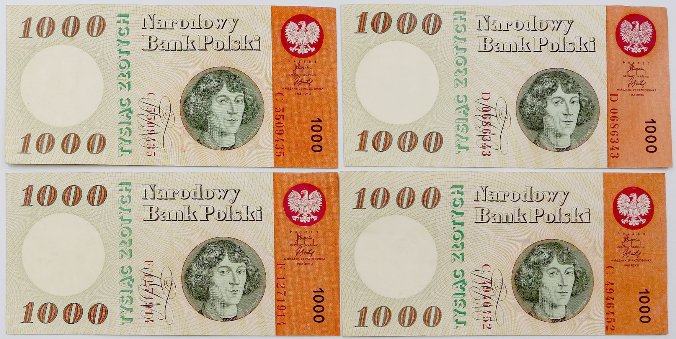 1000 złotych 1965 seria C, D, F, zestaw 4 sztuk